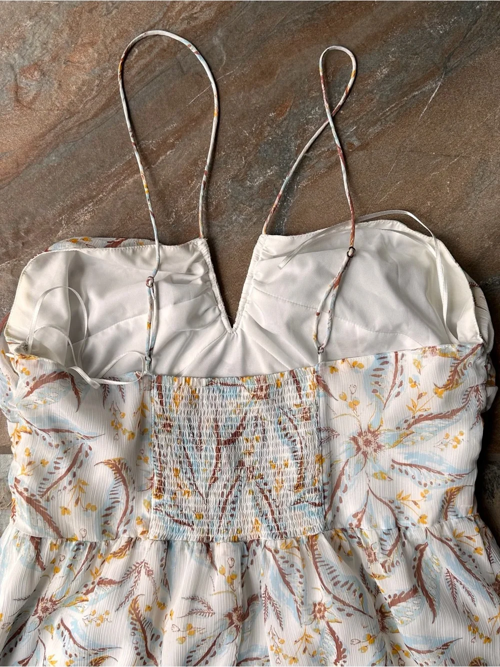 Gentle Fawn Floral Paisley Midi Dress Strappy V-Neck Boho Summer Cream Large L - Picture 6 of 10